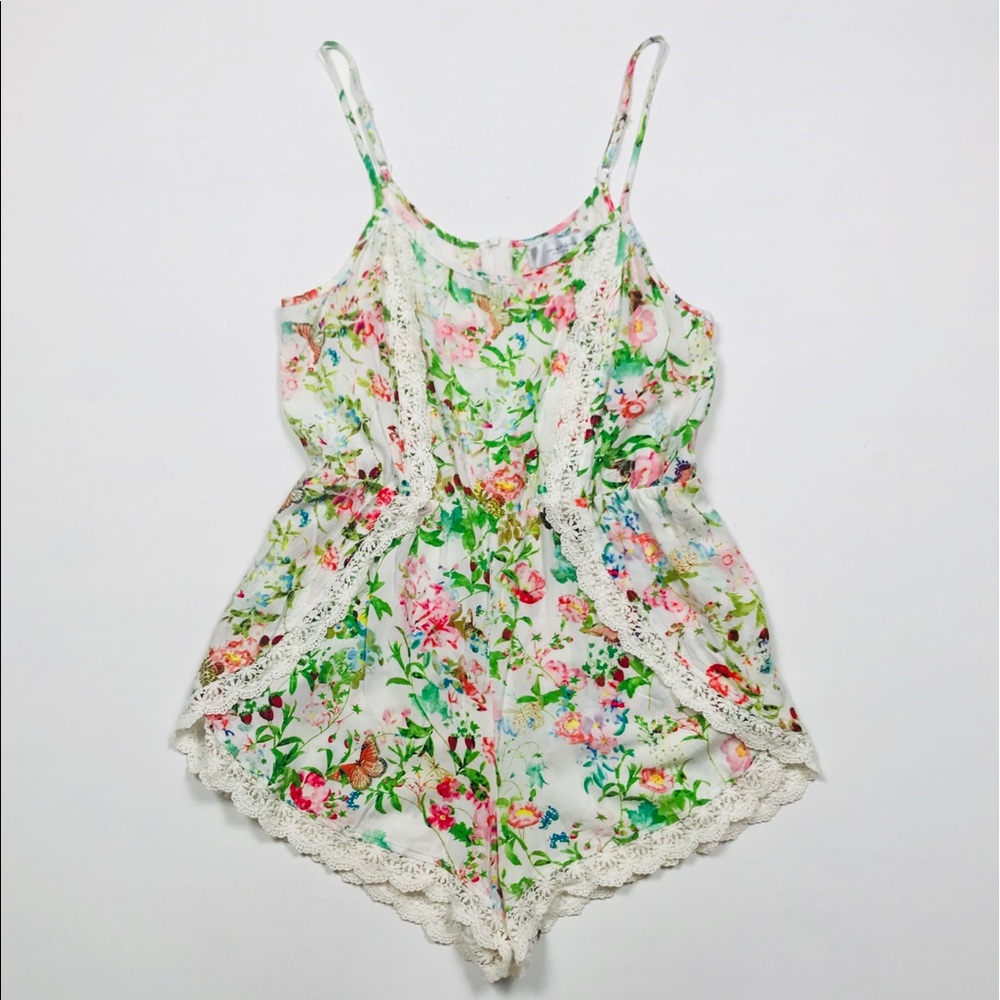 Mahina Floral Crochet Lace Detail Tropical Romper